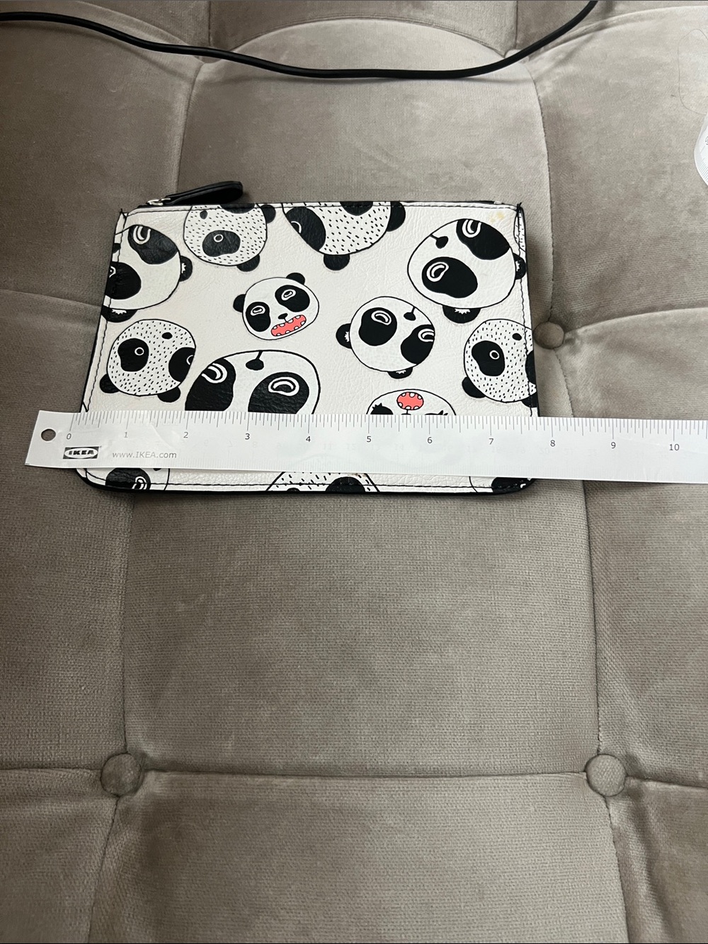 Panda Print Zip Pouch - White & Black with Pink Accent